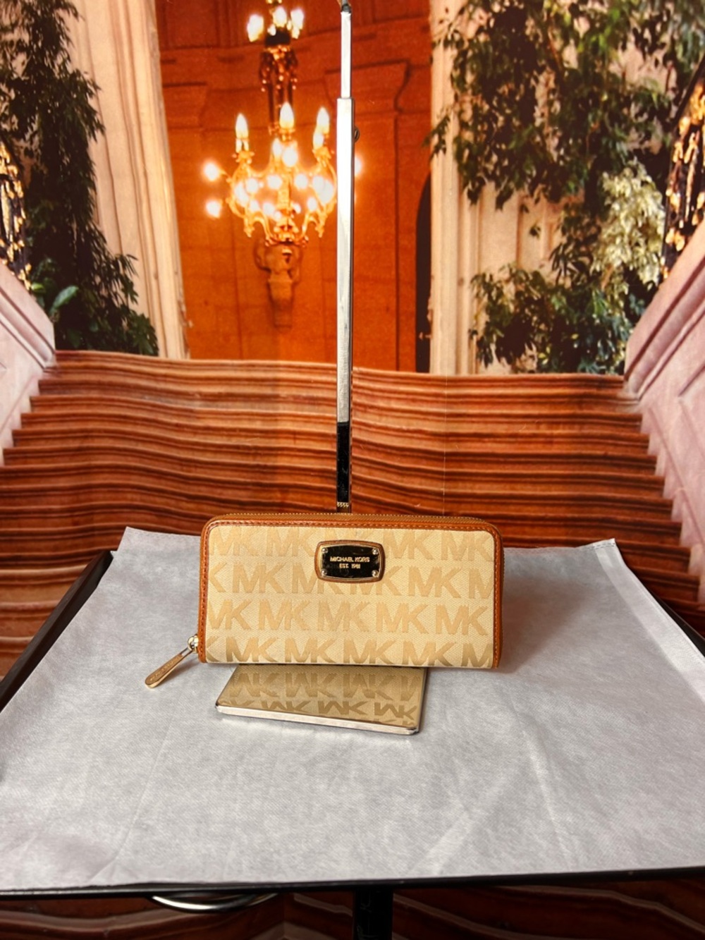 Michael Kors Jet Set Monogram Continental Long Zippy Wallet canvas leather trim - Picture 3 of 17
